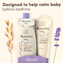 Calming comfort baby bath and lotion set with lavender scent, two illustrated bottles