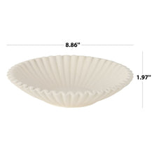 Off-white pleated ribbon decorative bowl, 8.86 in wide and 1.97 in high