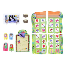 Bluey Grannies board game pieces with character cards, mat tiles, and stack markers