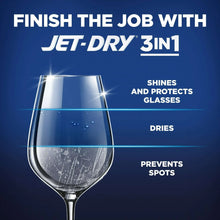 Finish Jet-Dry rinse aid bottle and wine glass, blue label, dries and prevents spots