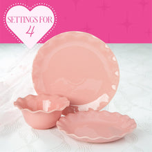 Rose pink dinner plate with scalloped ruffle rim plus matching small bowl