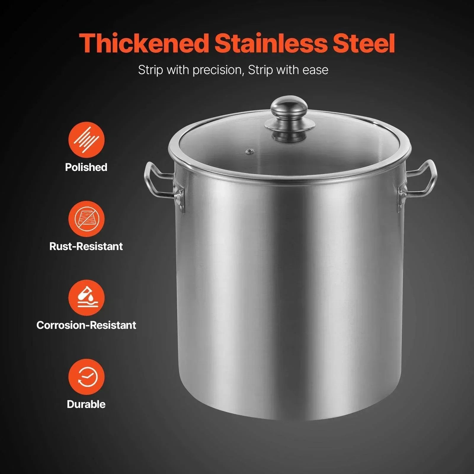 Silver Stockpot, 24 Quart Capacity, Stainless Steel Cookware with Lid, Handle, and Sanding Treatment, Ideal for Steaming, Boiling, or Frying, Robust Commercial Grade