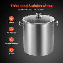 Stainless steel stockpot with domed lid and side handles, polished silver