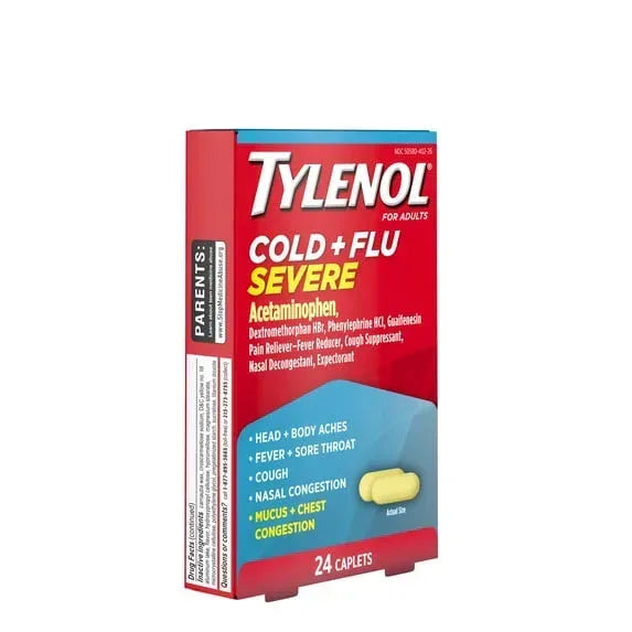 Tylenol Severe Multi-Symptom Caplets, Acetaminophen-Based Pain Reliever & Fever Reducer, 24 Count