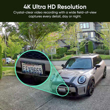 Ultra HD security camera view highlighting a highlighted vehicle license plate