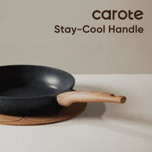 Nonstick frying pan with light-wood stay-cool handle, black stone-look surface