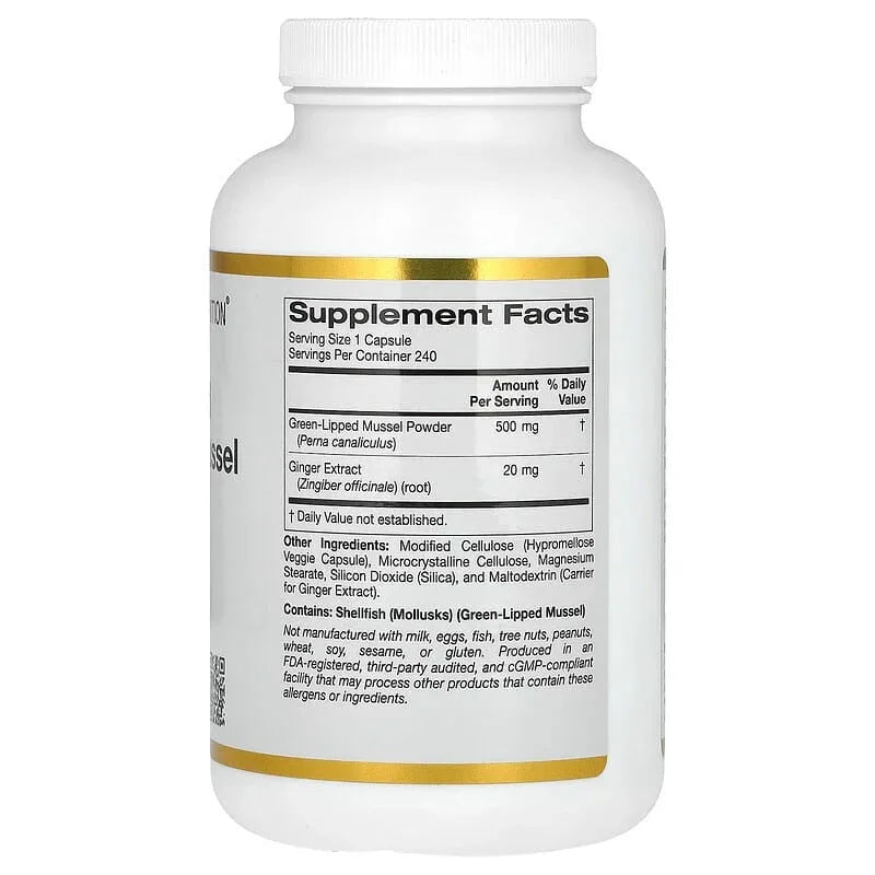 California Gold Nutrition, New Zealand Green-Lipped Mussel with Ginger Extract, 500 mg, 240 Veggie Capsules - USA MEGA SHOP