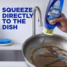 EZ-Squeeze dish soap bottle pouring directly into a sink bowl