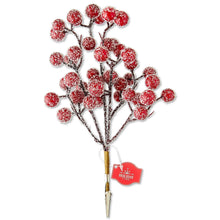 Red frosted berry Christmas clip ornament with white speckled berries and metal clip.