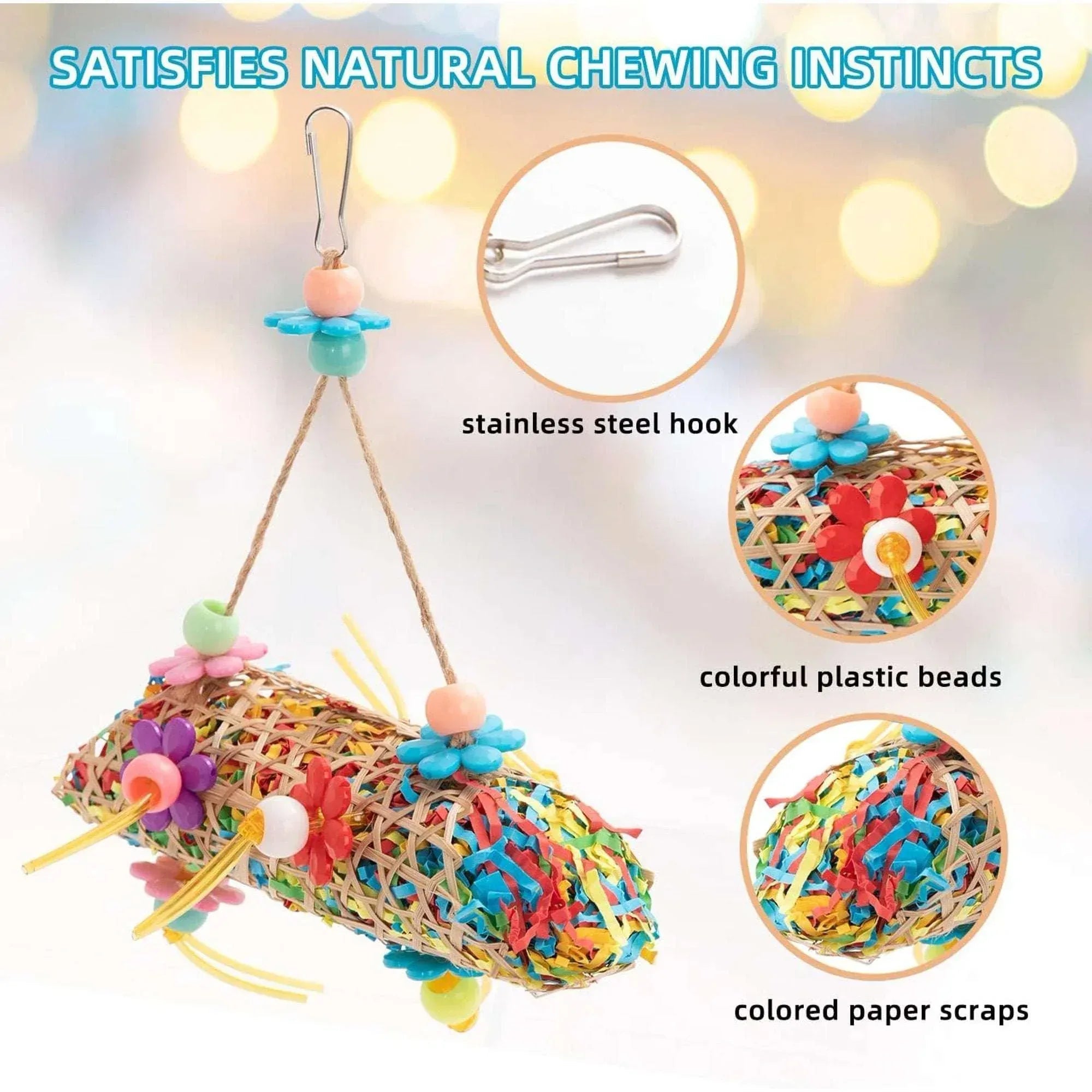 ZeenArt 6 Pack Bird Toys, Colorful Hanging Parakeet Chewing Toys for Parrot, Conure, Cockatiel