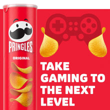 Potato crisps canister with Pringles logo and “TAKE GAMING TO THE NEXT LEVEL” text