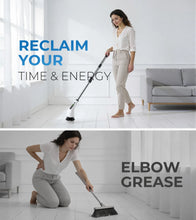Cordless electric spin scrubber with long handle and rotating brush for floors