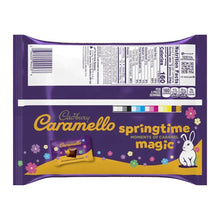 Purple Cadbury Caramello springtime magic bag back panel with nutrition text and barcode