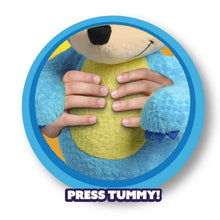 Mickey Mouse interactive plush, blue hood and yellow belly, soft fabric body