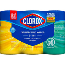 Clorox disinfecting wipes 3-pack tub, 225 wipes, 99.9% kills, Crisp Lemon