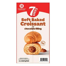 Soft baked chocolate-filled croissant pack, 12-count, front of box with 2 pastries