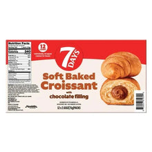 Soft baked chocolate-filled croissant multipack box, back with nutrition facts panel