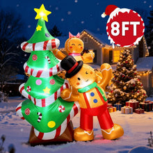 Outdoor inflatable gingerbread man and Christmas tree, 8 ft tall, with hat and scarf