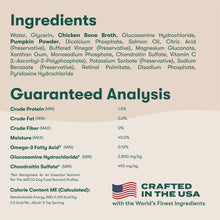 Dog kibble sauce ingredients and guaranteed analysis information panel