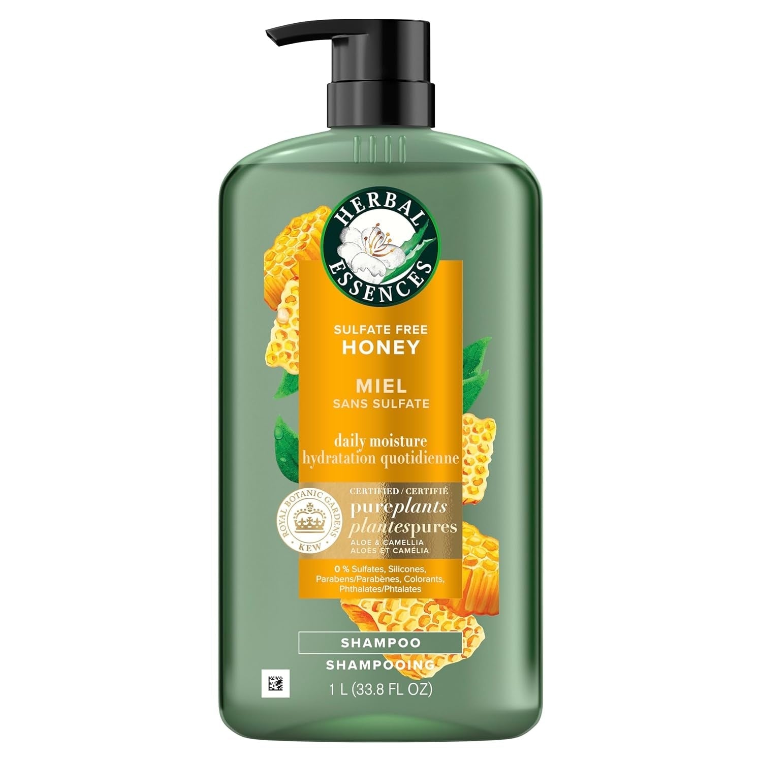Herbal Essences Sulfate Free Shampoo with Honey for Daily Moisture, Nourishes Dry Hair, Moisturizing Shampoo with Certified Camellia Oil and Aloe Vera, Lightweight For All Hair Types, 33.8oz