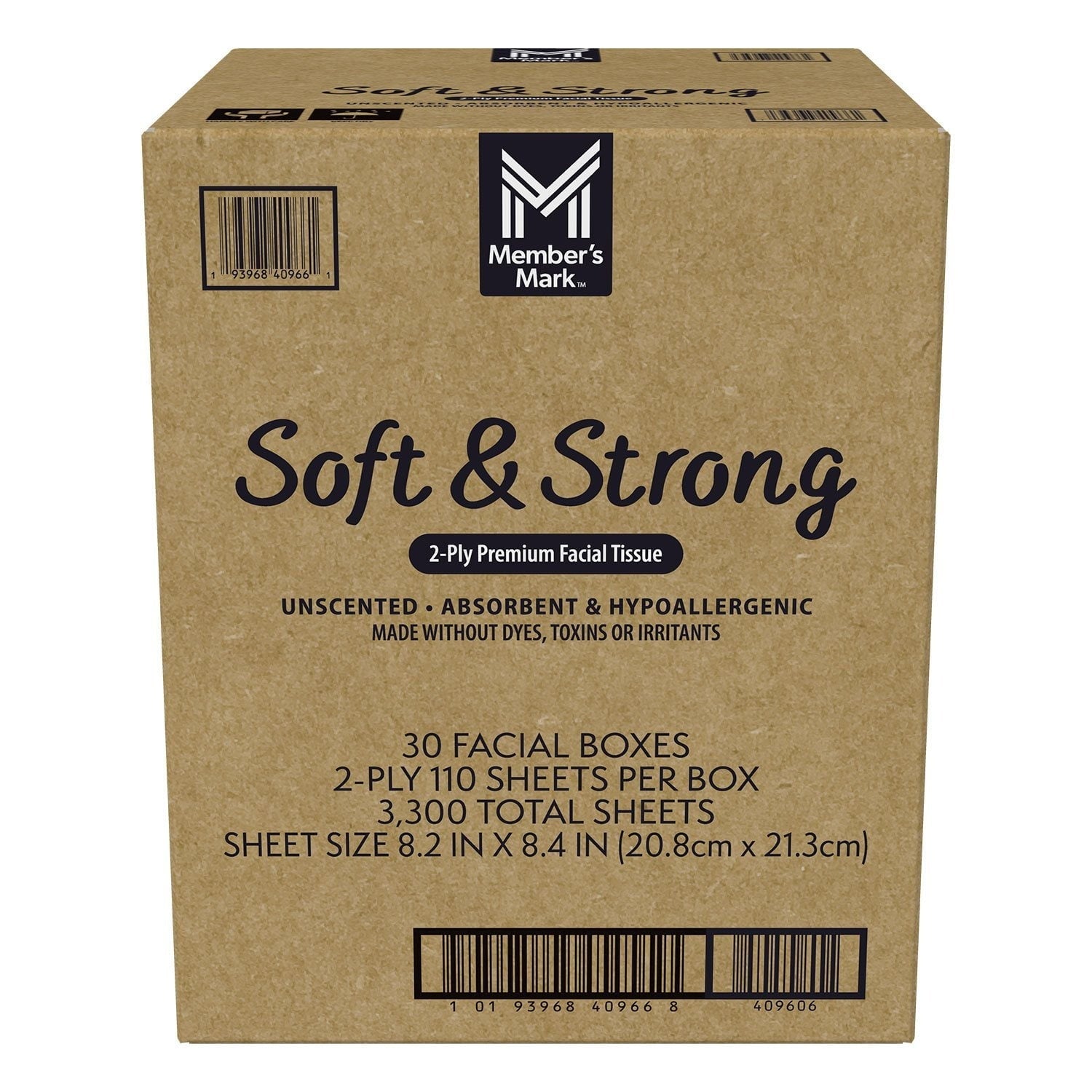 Member's Mark Soft and Strong 2-Ply Facial Tissues 30 boxes., 110 tissuesbox