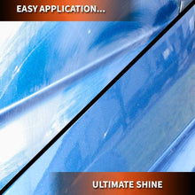 Blue car surface with ultimate shine text