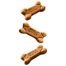 Milk-Bone Soft & Chewy minis dog treats, three brown bone biscuits with embossing