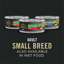 Adult small breed dog food in three metal cans with ring-pull lids