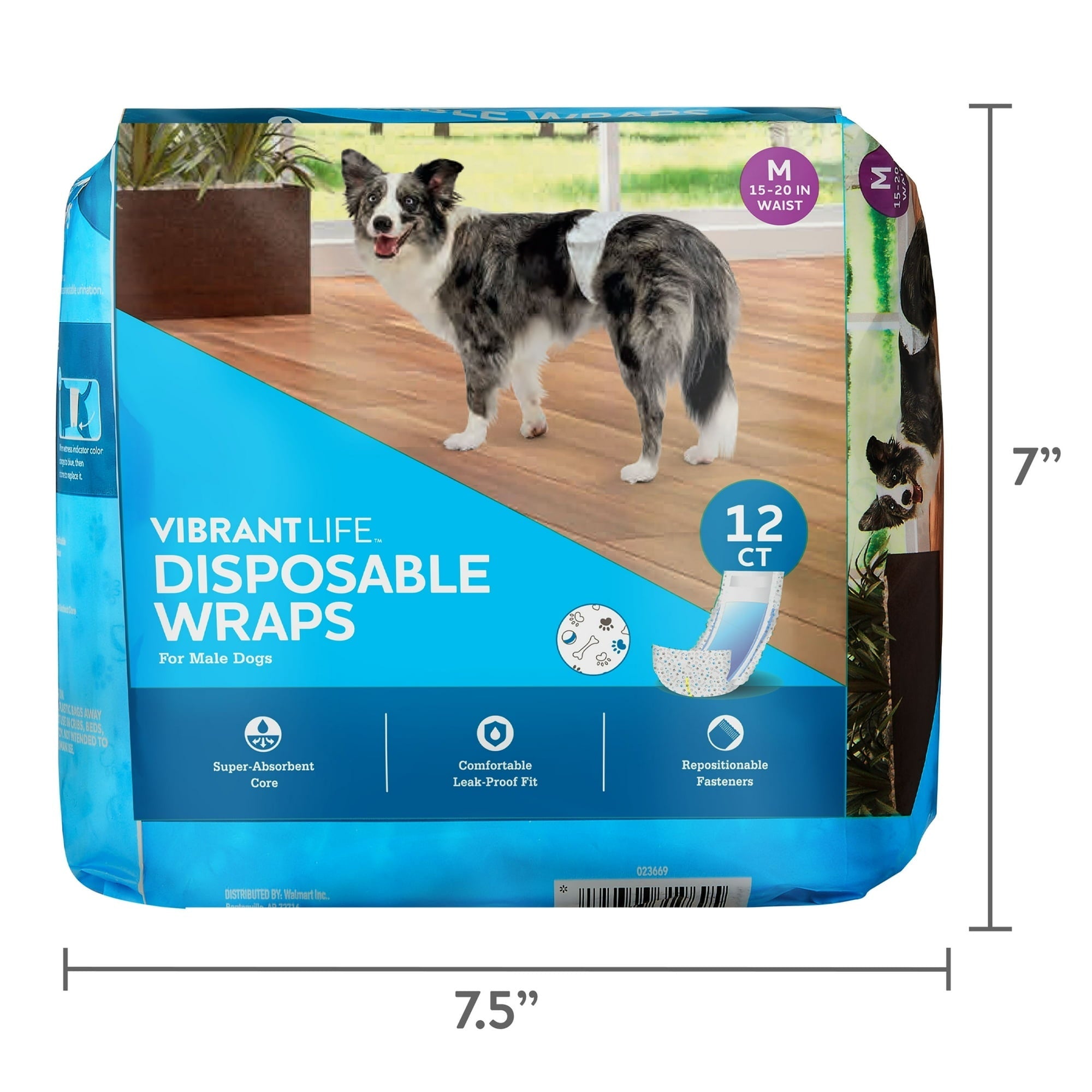 Vibrant Life Disposable Dog Wraps for Male Dogs, M, 12 Count