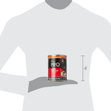 Wet dog food can size diagram, shown with 4 inch height guide
