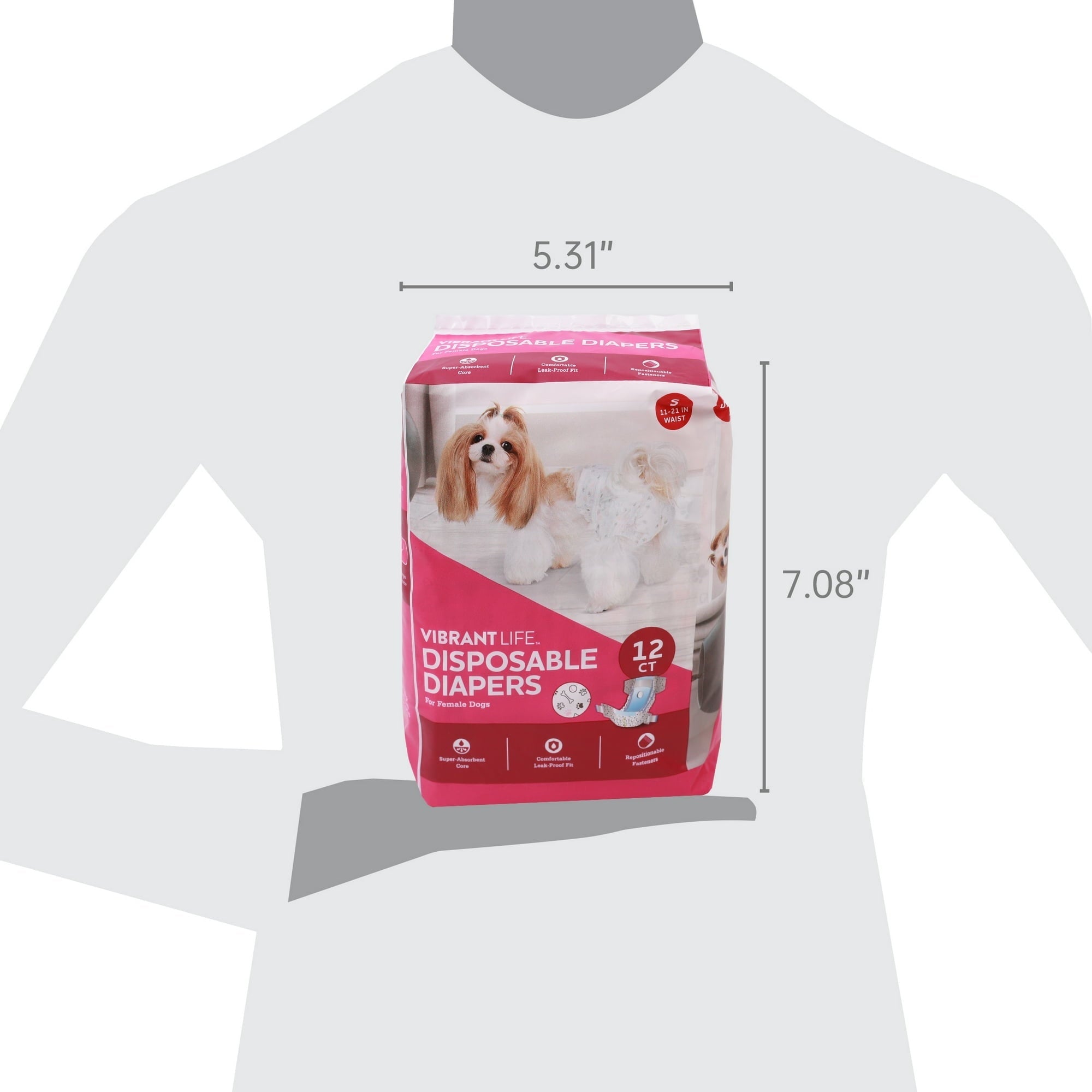 Vibrant Life Disposable Dog Diapers for Female Dogs, S, 12 Count