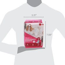 Disposable dog diapers package with size measurement graphic and 12 ct count