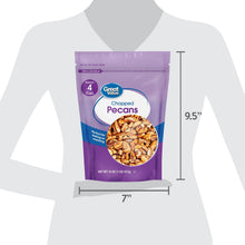 Chopped pecans bag shown with size dimensions 7 in by 9.5 in