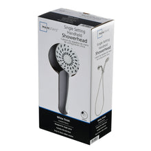 Mainstays handheld showerhead retail box, white finish, single-spray nozzle artwork