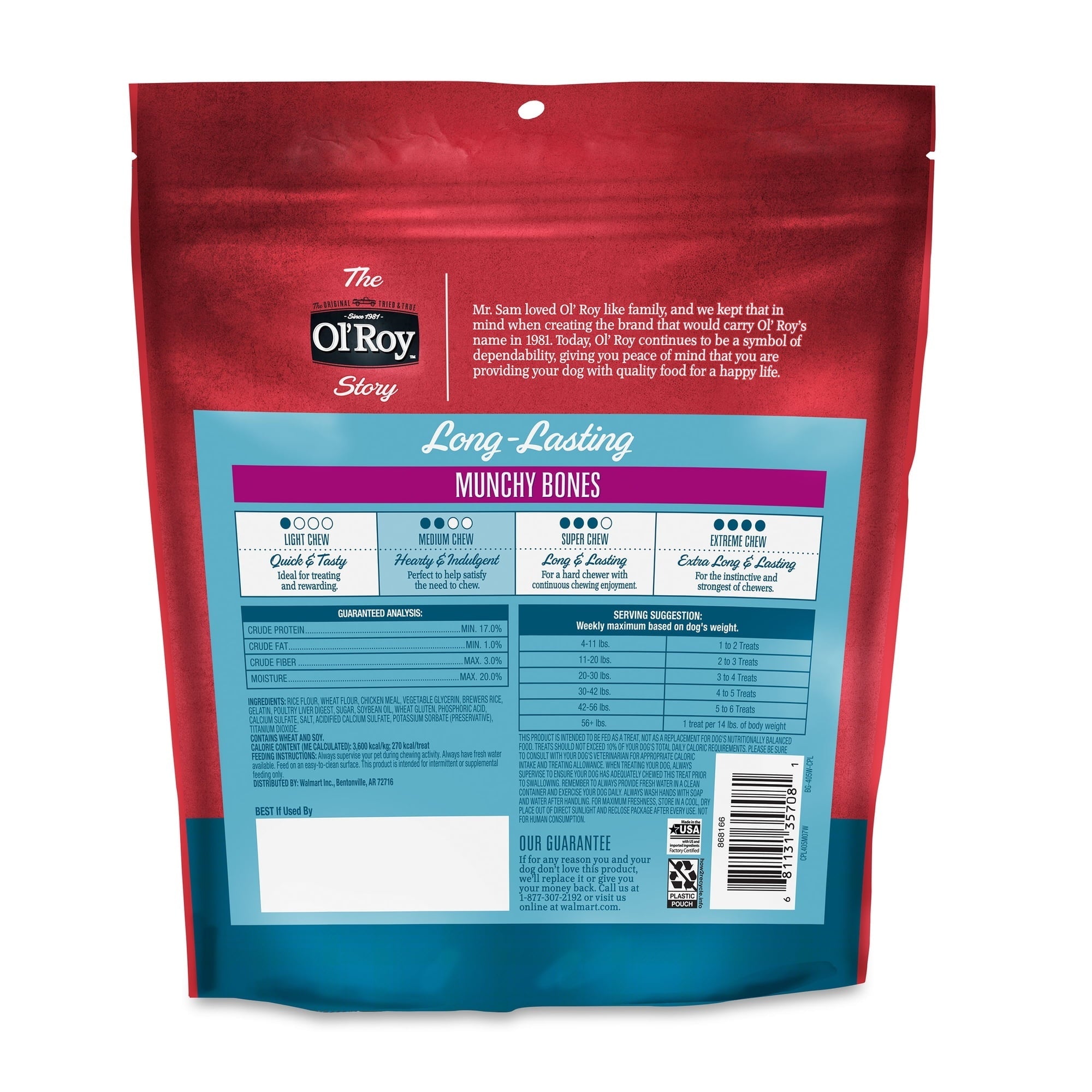 (2 pack) Ol' Roy Long-Lasting Flavor Munchy Bones Chews for Dogs, 7 count, 20 oz