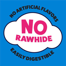 No rawhide badge on large dog chew treats packaging, with beige bone pieces