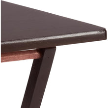 Walnut folding tray table set of 2, close-up of gray tabletop edge and leg
