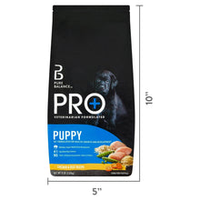 Pure Balance PR+ puppy chicken and rice recipe dog food bag with size 5" x 10"
