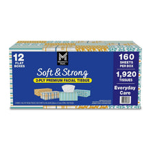 Soft & Strong 2-ply premium facial tissue box set, 12 flat boxes, 160 sheets per box