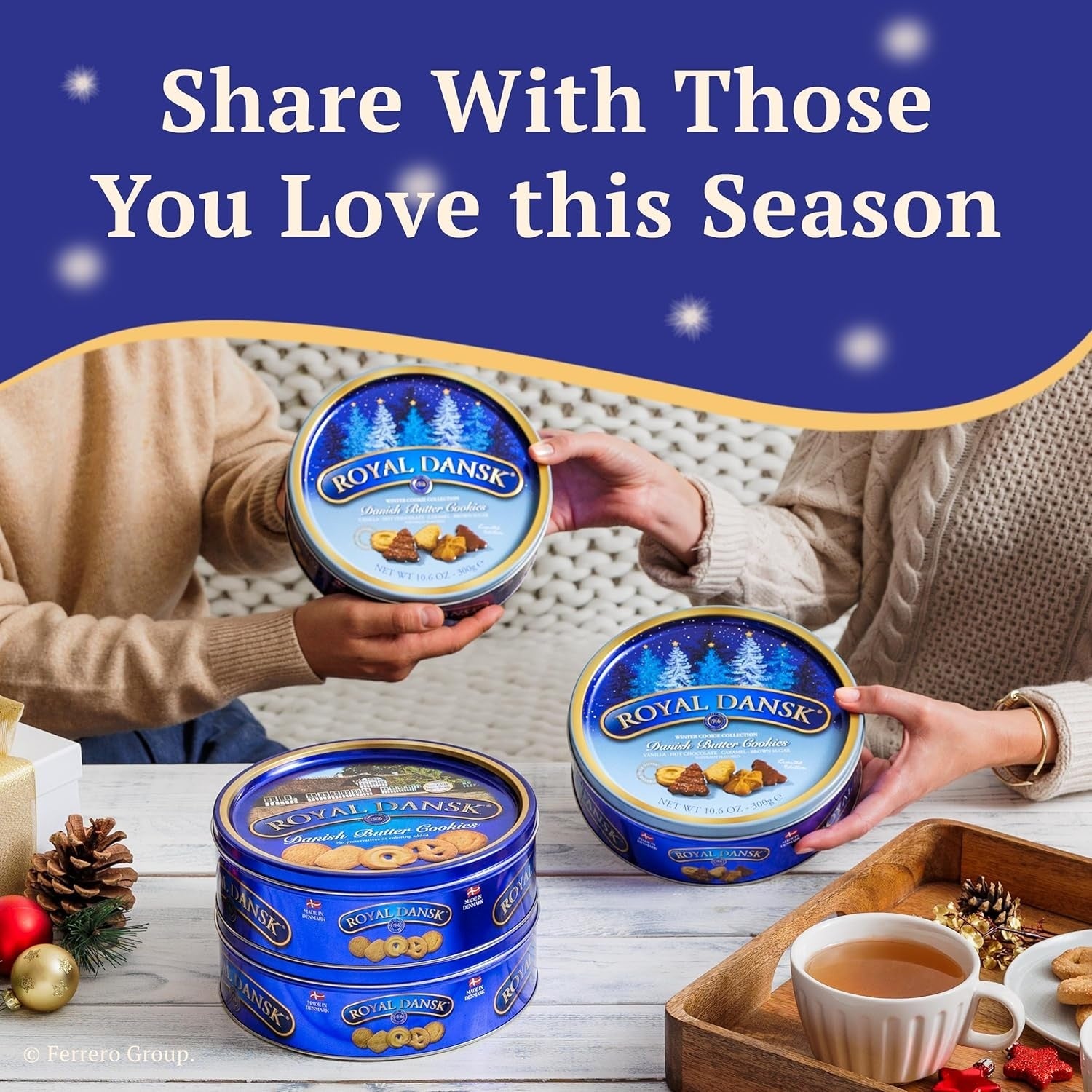 Royal Dansk Danish Butter Cookies, Holiday Cookie 4 Pack, Gift Tin, 45.2 oz