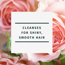 Cleanse for shiny, smooth hair message over pink and white roses