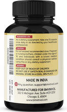 Berberine dietary supplement bottle back label with barcode and 'Made in India'