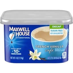 Maxwell House Instant Cafe-Style Beverage Mix, Decaf and Sugar Free, Easy to Prepare, 1 Canister, for Quick Morning Coffee or Afternoon Treat, French Vanilla Cafe, Kosher Dairy, 4.3 oz