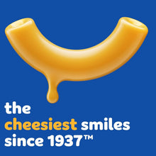 Cheese sauce smile graphic with curved macaroni shape from mac and cheese packaging