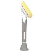 Dish wand with yellow foam sponge head and gray base stand