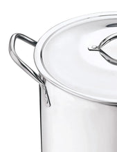 Stainless steel stock pot with lid rim and long side handle, polished finish