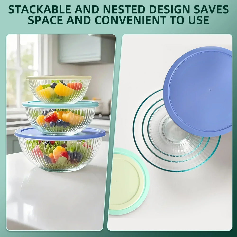 Glass Mixing Bowls Set, AOKIWO 11 Packs 3 Size Glass Nesting Mixing Bowl with BPA-Free Lids & Baking Tools, Kitchen Storage Bowls for Prep, Baking, Serving - USA MEGA SHOP