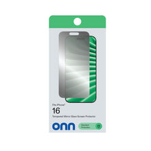 Mirror glass screen protector for iPhone, film on backing card with brand logo