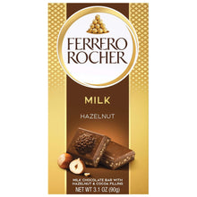 Ferrero Rocher milk hazelnut chocolate bar with cocoa filling, 3.1 oz front pack