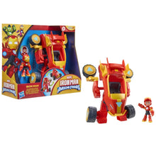 Boxed 2-in-1 mech suit and vehicle set with red-and-yellow toys and small figure